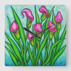 Calla Lily Square Wall Clock, Lisa Lorenz Clock