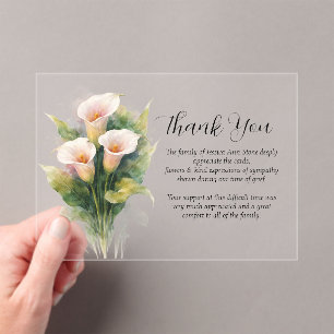 Calla Lily Sympathy Floral Funeral Thank you Acrylic Invitations