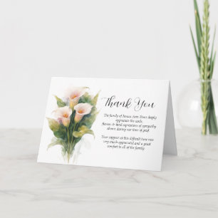 Calla Lily Sympathy Floral Funeral Thank you  Invitation