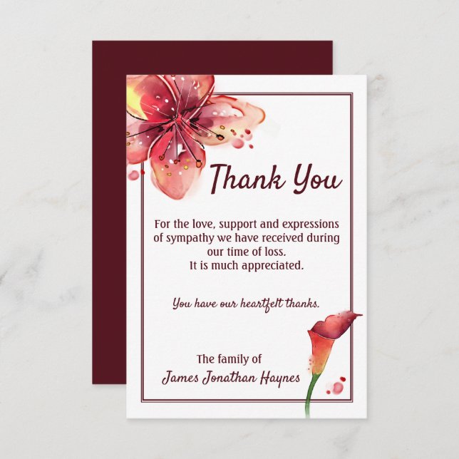Calla Lily Thank You Funeral Sympathy (Front/Back)