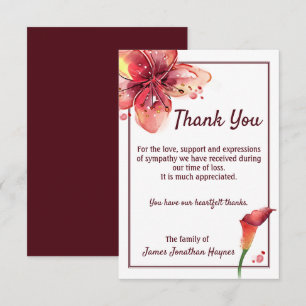Calla Lily Thank You Funeral Sympathy Card