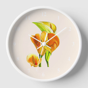 Calla lily watercolor flower art clock