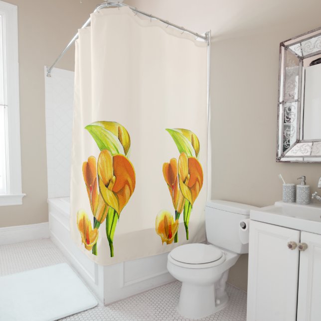 Calla lily watercolor flower art shower curtain (In Situ)
