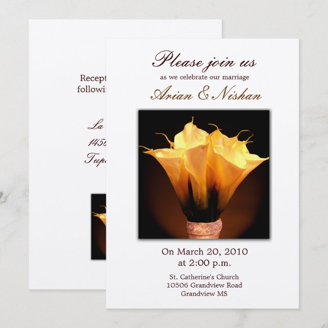 Calla lily wedding invitation (Front/Back)
