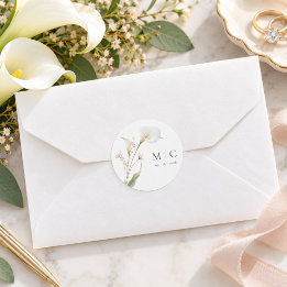 Calla Lily Wedding Monogram Custom Date Classic Round Sticker