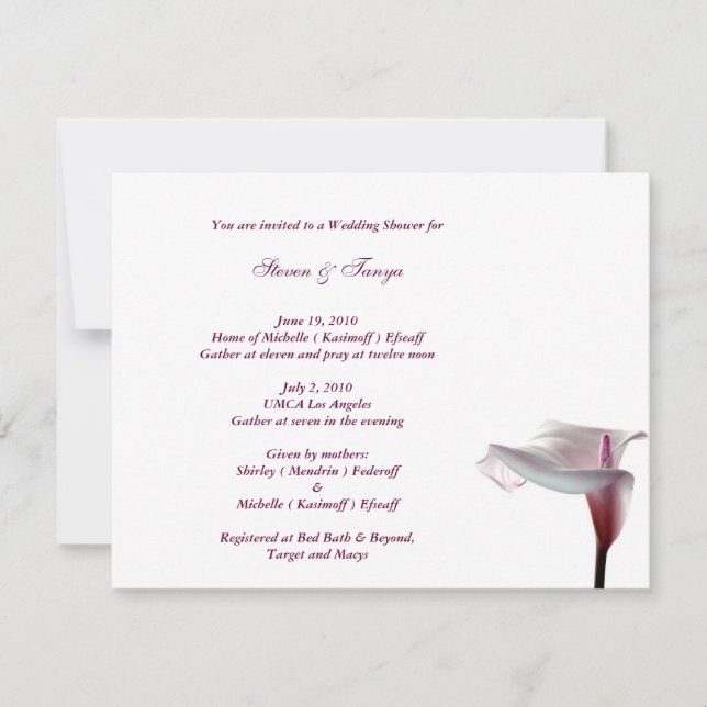 Calla Lily Wedding Shower Invitation (Front)