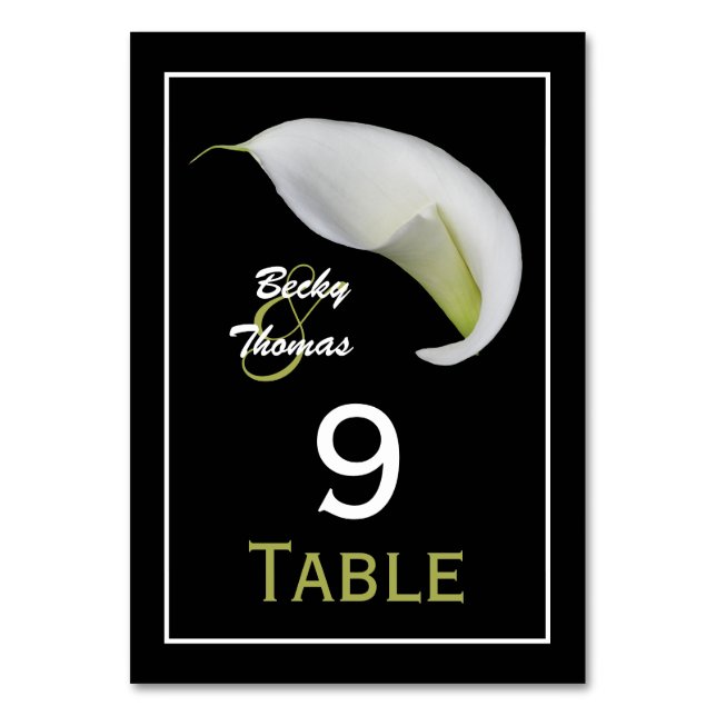 Calla Lily Wedding Table Numbers Cards (Front)