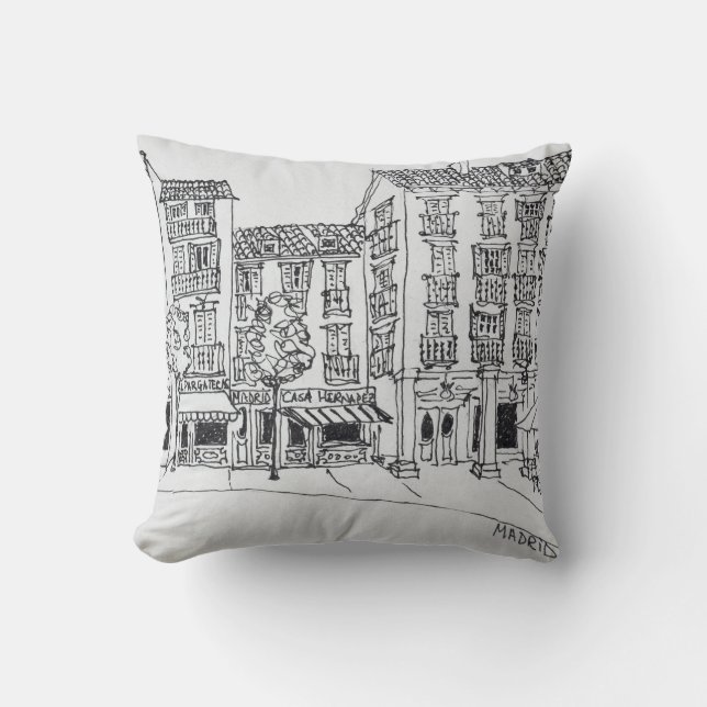 Calle de Toledo shopping street, Madrid, Spain Cushion (Front)