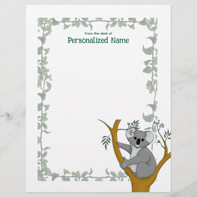 Callie Koala White Ivy Unlined  Custom Letterhead (Front)
