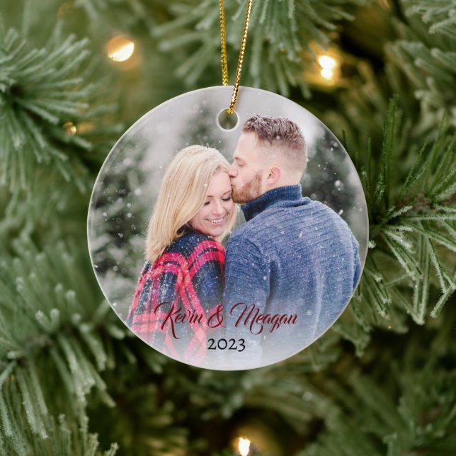 Calligraph Script | Family Name Double Sided Photo Ceramic Tree Decoration (Tree)