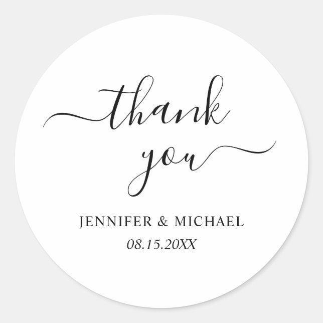 Calligraphed Elegant Modern Simple Thank You Classic Round Sticker (Front)