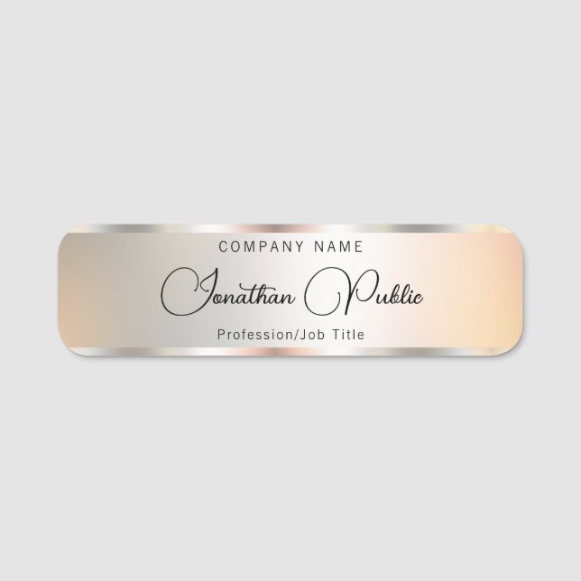 Calligraphed Elegant Script Silver Template Name Tag (Front)
