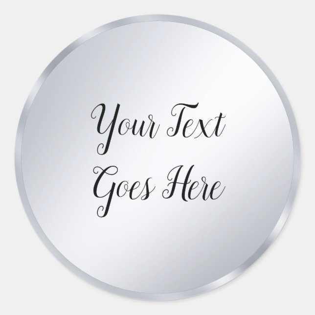 Calligraphed Silver Look Elegant Script Template Classic Round Sticker (Front)