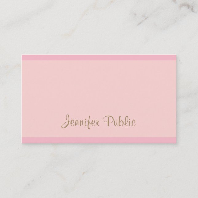 Calligraphed Template Elegant Pink Gold Script Top Business Card (Front)