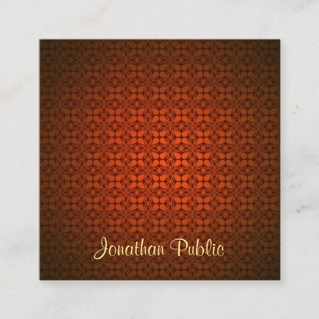 Calligraphed Text Template Red Damask Professional Square Business Card (Front)