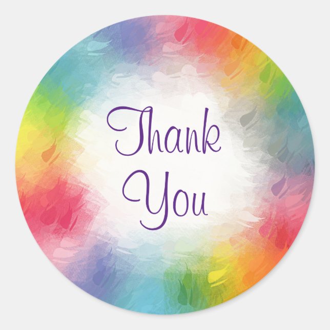 Calligraphed Thank You Text Colourful Template Classic Round Sticker (Front)