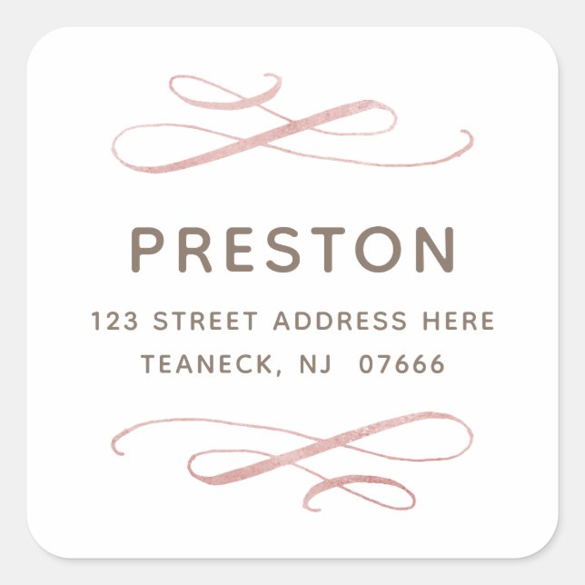Calligraphic Blush Swirls Address Sticker (Front)