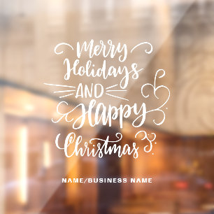 Calligraphic Christmas Holidays Company Name Window Cling