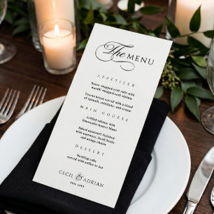 Calligraphic Elegant Black White Wedding Menu