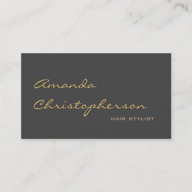 Calligraphic Grey Chic Hair Stylist Business Card (Front)