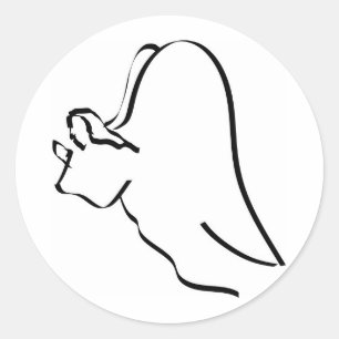 Calligraphic Line BW Praying Angel Classic Round Sticker