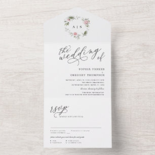 Calligraphic   Minimalistic Floral Wedding All In One Invitation