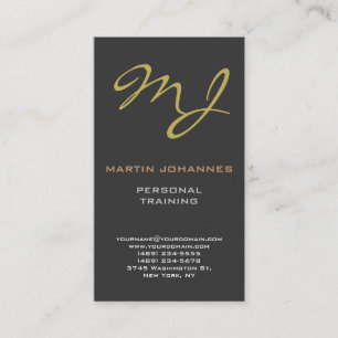 Calligraphic Monogram Gold Grey Business Card