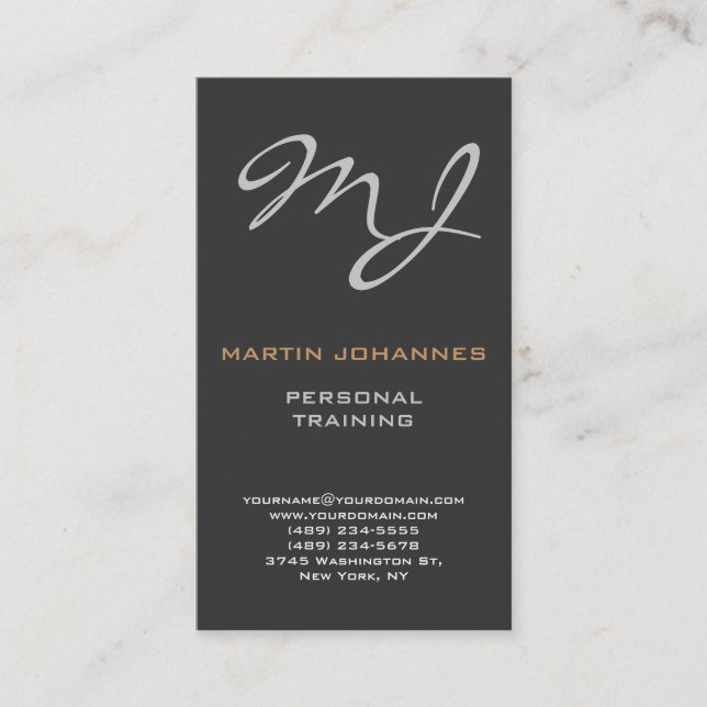 Calligraphic Monogram Grey Trainer Business Card (Front)