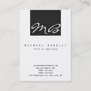 Calligraphic Monogram White Black Business Card