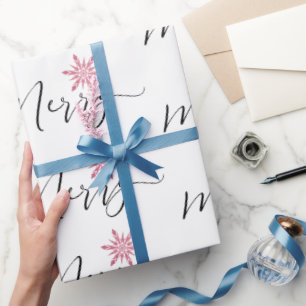 Calligraphic Pink Glitter Snowflakes Christmas Wrapping Paper