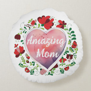 Calligraphic Script Amazing Mum Mother day Heart Round Cushion