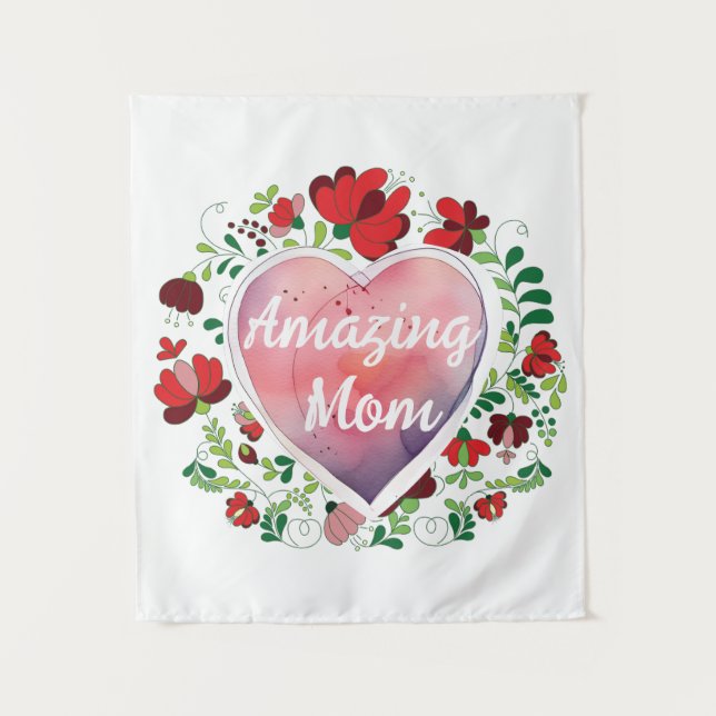 Calligraphic Script Amazing Mum Mother' day Heart  Tapestry (Front)