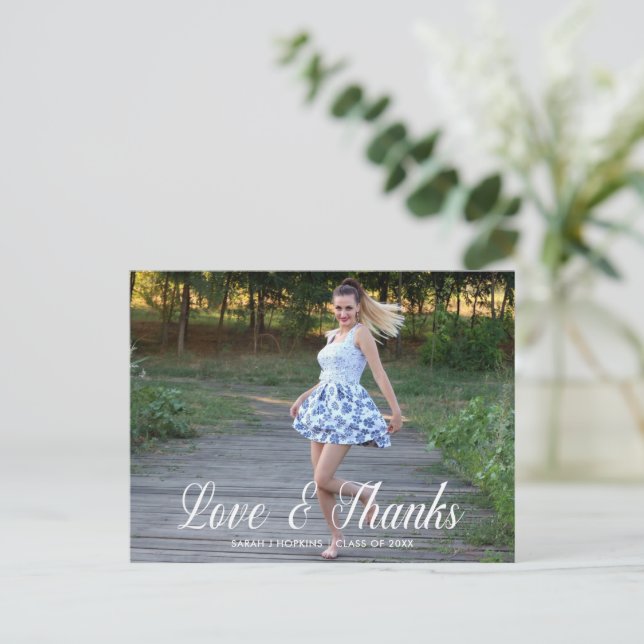 Calligraphic Script | Photo Graduation Thank You Postcard (Standing Front)