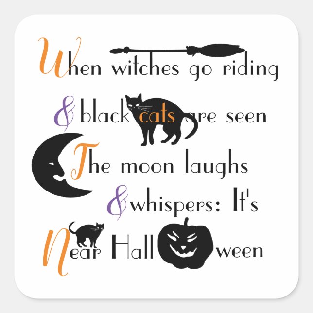 Calligraphic Traditional Halloween Poem Square Sticker (Front)