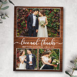 Calligraphy 3 Photo Wood Wedding Thank You Postcard<br><div class="desc">Modern Calligraphy 3 Photo Wedding Photo Collage Thank You Postcard - Rustic Country Wood</div>