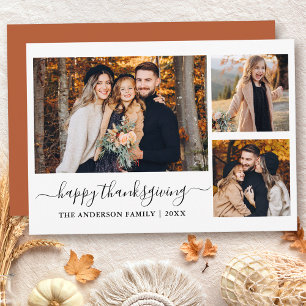 Calligraphy 3 Photos Thanksgiving Terracotta  Holiday Card