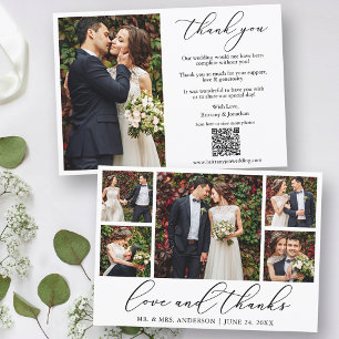 Calligraphy 6 Photo Love Thanks QR Code Wedding Thank You Card