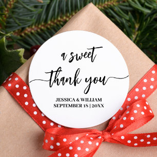 calligraphy a Sweet Thank You wedding favour Classic Round Sticker