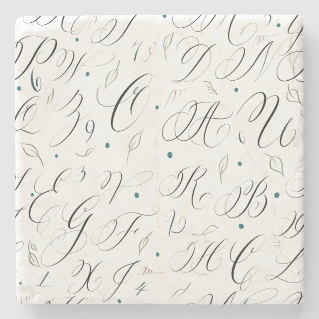 Calligraphy Alphabet and Flourishes Marble Coaster (Front)