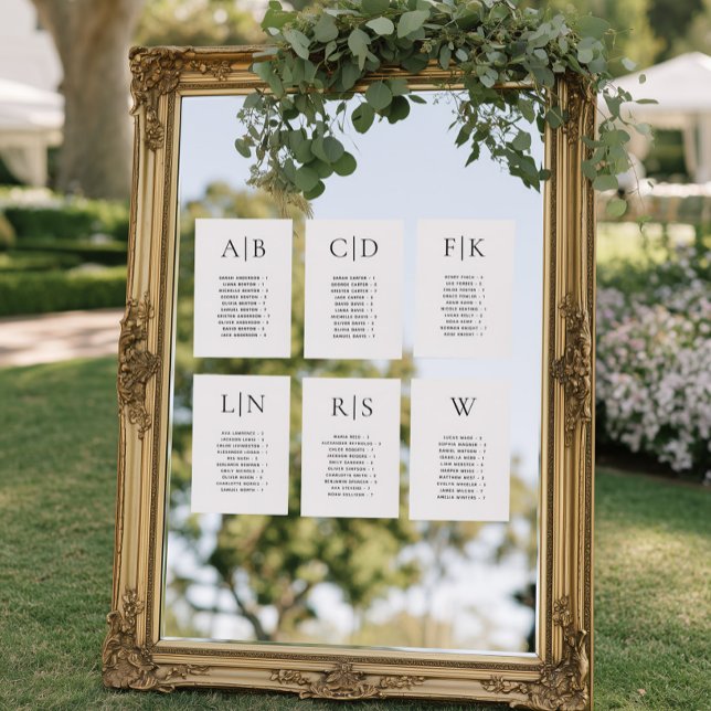 Calligraphy Alphabetical Wedding Seating Card (Minimalist Black and White Alphabetical Seating Chart Cards )