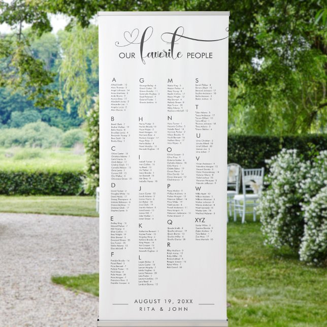 Calligraphy Alphabetical Wedding Seating Chart Retractable Banner (Creator Uploaded)
