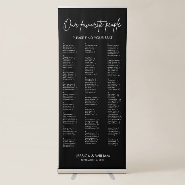 Calligraphy Alphabetical Wedding Seating Chart Retractable Banner (Front)
