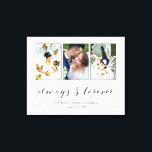 Calligraphy Always & Forever Wedding Photo Collage Canvas Print<br><div class="desc">Beautiful canvas print with a wedding photo collage with three of your photos inside thin grey frames on a white print. Always & forever written in a wonderful dark grey calligraphy script. Personalise with three wedding photos,  your names,  and wedding date!</div>