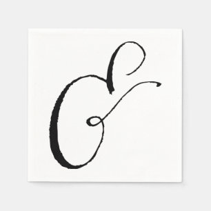 Calligraphy Ampersand Napkin, Black and White And Napkin