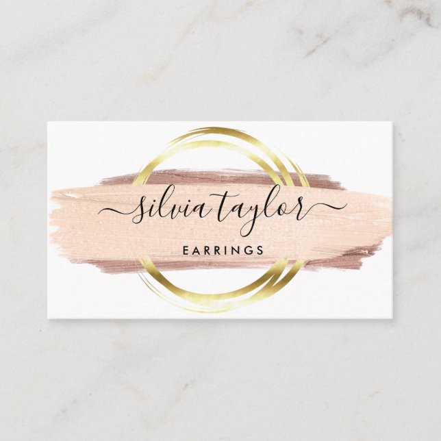 Calligraphy art modern blush pink stroke business  business card (Front)