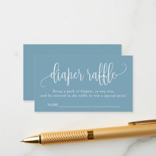 Calligraphy Baby Shower Diaper Raffle, Blue White Enclosure Card