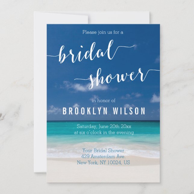 Calligraphy Beach Bridal Shower Invitations (Front)