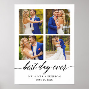 Calligraphy Best Day Ever 4 Photo Wedding Poster