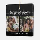 Calligraphy Best Friends Forever 4 Photo Collage Ceramic Ornament (Left)