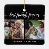 Calligraphy Best Friends Forever 4 Photo Collage Ceramic Ornament (Back)